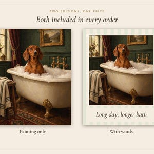 Dachshund Bathroom Wall Art, Funny Vintage Oil Painting Print, Sausage Dog Gift (Digital Download) image 3