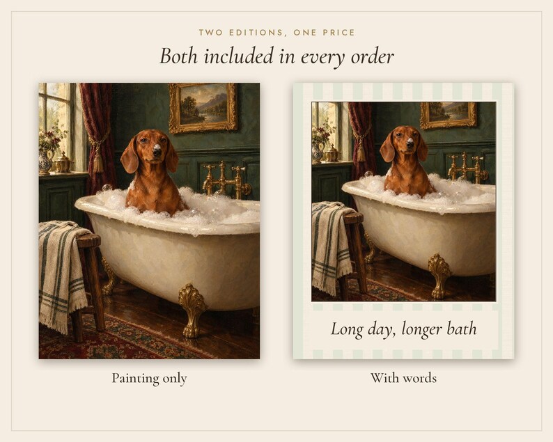 Dachshund Bathroom Wall Art, Funny Vintage Oil Painting Print, Sausage Dog Gift (Digital Download) image 3