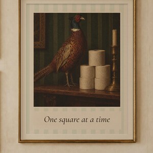 Ensemble de 3 tableaux humoristiques pour salle de bain | Peintures à l'huile vintage d'animaux | Loutre, Faisan, Terrier | Affiches pour salle d'eau | Téléchargement numérique image 2
