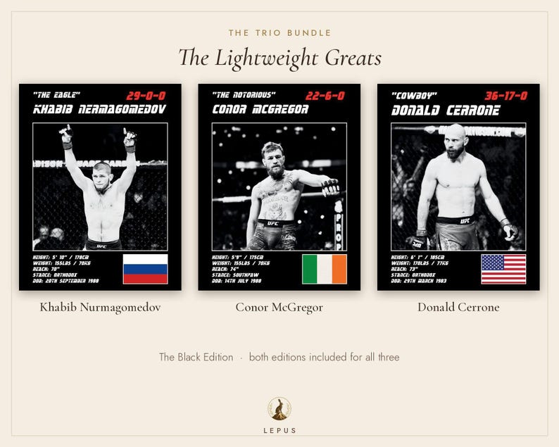 MMA-posters med 3 st | Lättviktsstjärnorna | Khabib, McGregor, Cerrone | Väggkonstpaket för gym | Digital nedladdning bild 5