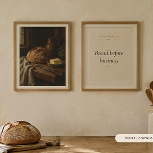 Sourdough and Butter Kitchen Print Set of 2 | Still Life Oil Painting and Kitchen Quote | Cottage Kitchen Art | Digital Download