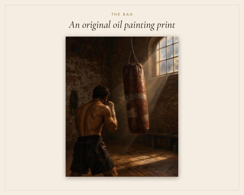 Boxing Oil Painting Print | Heavy Bag Boxer Gym Wall Art | Vintage Man Cave Decor | Printable Digital Download image 4