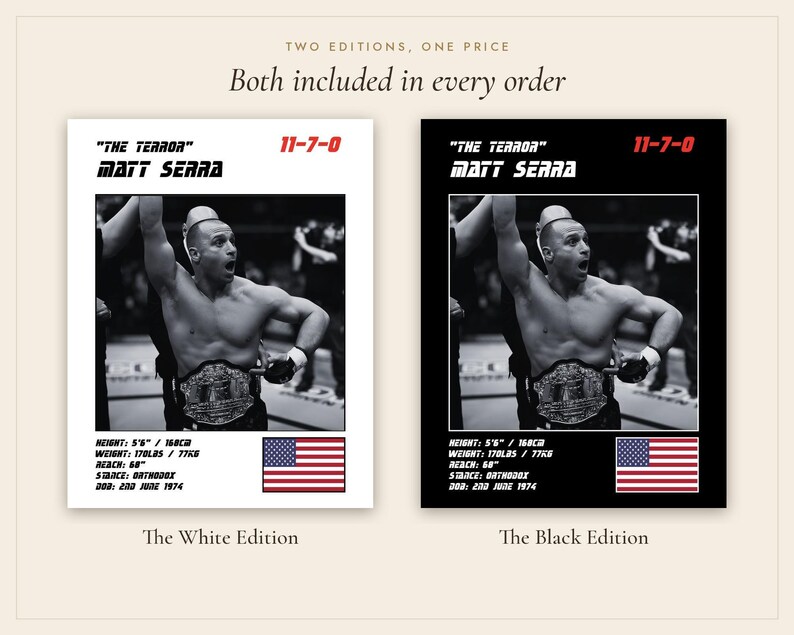Matt Serra MMA Poster | The Terror Fight Wall Art Print | Black and White Editions | Digital Download image 5