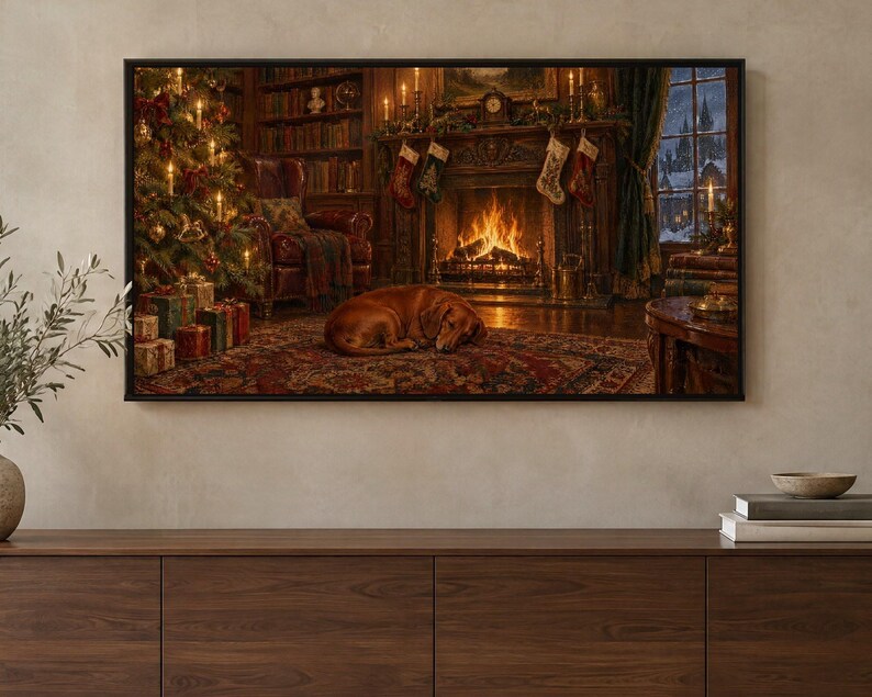Christmas Frame TV Art Set of 4, Dogs and Cats Oil Paintings (Digital Download) image 3