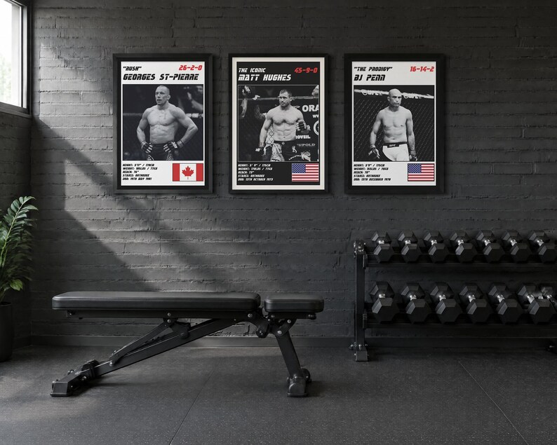 MMA Poster Set of 3 | The Welterweight Kings | St Pierre, Hughes, Penn | Gym Wall Art Bundle | Digital Download image 2