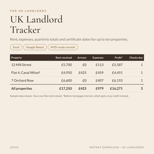 Kalkylblad för hyresvärdar i Storbritannien | Uppföljning av hyresintäkter och utgifter, digitala skatteregister, hyresskulder och gassäkerhetsdatum | Excel bild 2