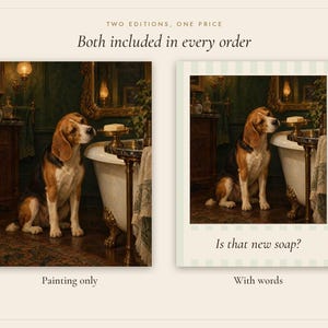Beagle Bathroom Wall Art, Funny Dog Oil Painting Print (Digital Download) image 3