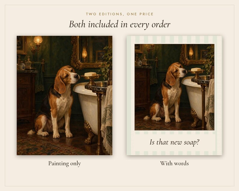 Beagle Bathroom Wall Art, Funny Dog Oil Painting Print (Digital Download) image 3