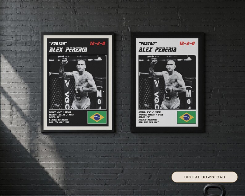 Alex Pereira MMA Poster | Gym Wall Art Print | White and Black Editions | Digital Download image 1