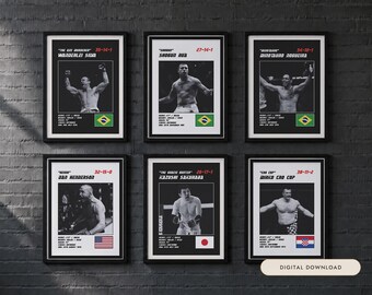 Set van 6 MMA-posters | Pride Legends | Wanderlei, Shogun, Nogueira, Henderson, Sakuraba, Cro Cop | Gevechtsposters voor aan de muur | Digitale download