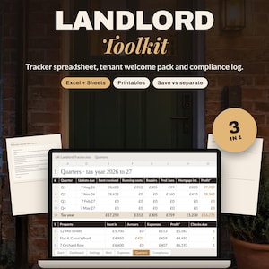 Verktygslåda för hyresvärdar i Storbritannien | Kalkylblad för hyresintäkter, välkomstpaket för hyresgäster och paket med efterlevnadslogg | Digitalisera skatteregister | Excel