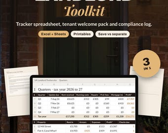 UK Landlord Toolkit | Rental Income Spreadsheet, Tenant Welcome Pack and Compliance Log Bundle | Making Tax Digital Records | Excel