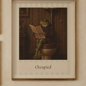 Funny Bathroom Wall Art Set of 3 | Vintage Animal Oil Paintings | Hare, Frog, Fox | Powder Room Prints | Digital Download image 2