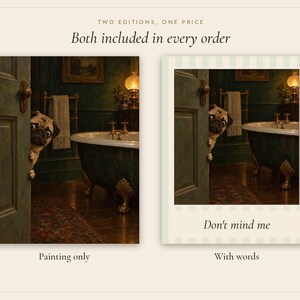 Pug Bathroom Wall Art, Funny Peeking Dog Oil Painting Print (Digital Download) image 3