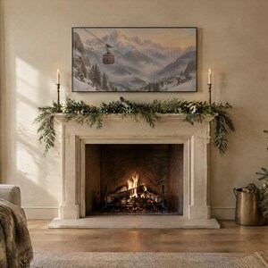 Frame TV Art: The Red Cable Car, Alpine Mountain Oil Painting (Digital Download) image 2