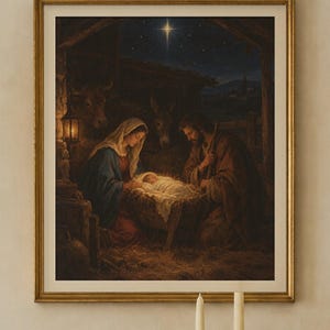 Nativity Print, Vintage Christmas Oil Painting, Christian Wall Art (Digital Download) image 2
