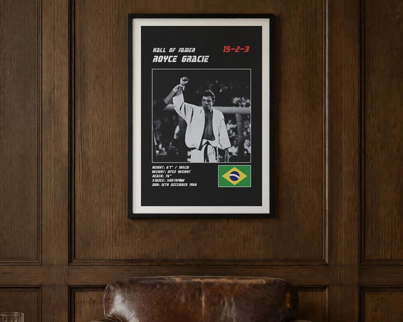 Royce Gracie MMA Poster | Hall of Famer Fight Wall Art Print | Black and White Editions | Digital Download image 2