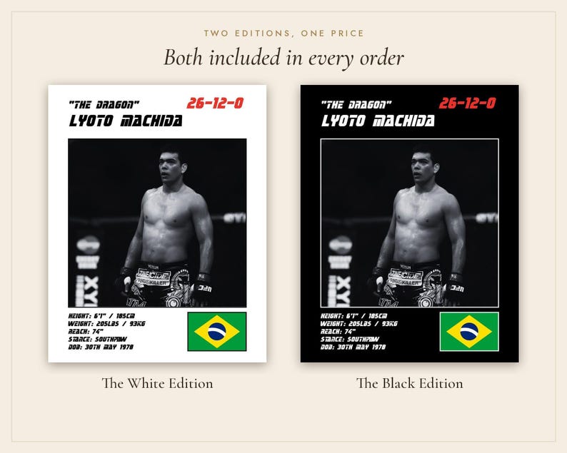 Lyoto Machida MMA Poster | The Dragon Fight Wall Art Print | Black and White Editions | Digital Download image 5