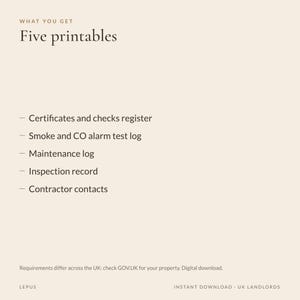 Landlord Compliance Log Printable | Gas Safety, EICR and EPC Certificate Tracker, Maintenance Log, Property Inspection Form | UK image 4