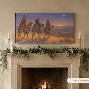 Frame TV Art: De Drie Koningen, Christelijk kerstschilderij in olieverf (digitale download) afbeelding 1