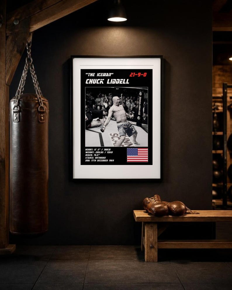 Chuck Liddell MMA-Poster | Kunstdruck für die Fitnessstudio-Wand | Schwarz-Weiß-Version | Digitaler Download Bild 3