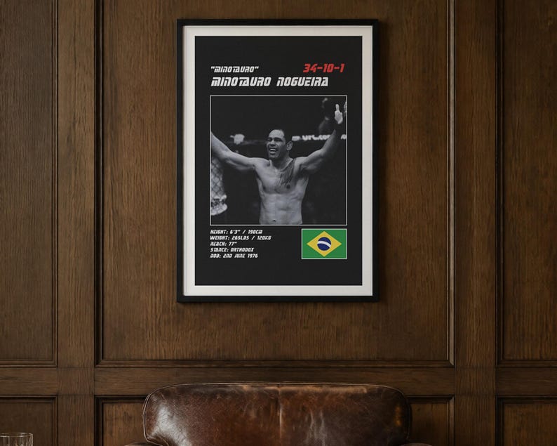 Minotauro Nogueira MMA Poster | Minotauro Fight Wall Art Print | Black and White Editions | Digital Download image 2
