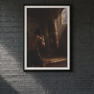 Boxing Oil Painting Print | Heavy Bag Boxer Gym Wall Art | Vintage Man Cave Decor | Printable Digital Download image 2