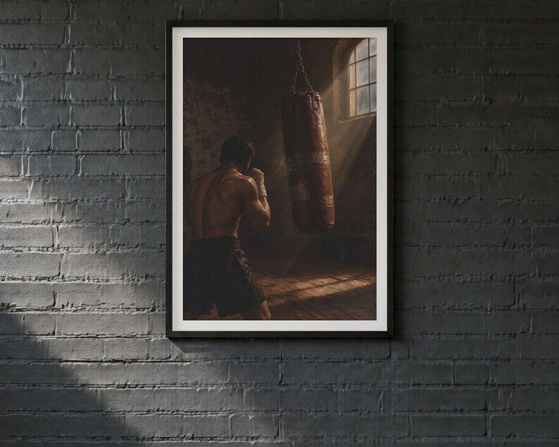 Boxing Oil Painting Print | Heavy Bag Boxer Gym Wall Art | Vintage Man Cave Decor | Printable Digital Download image 2