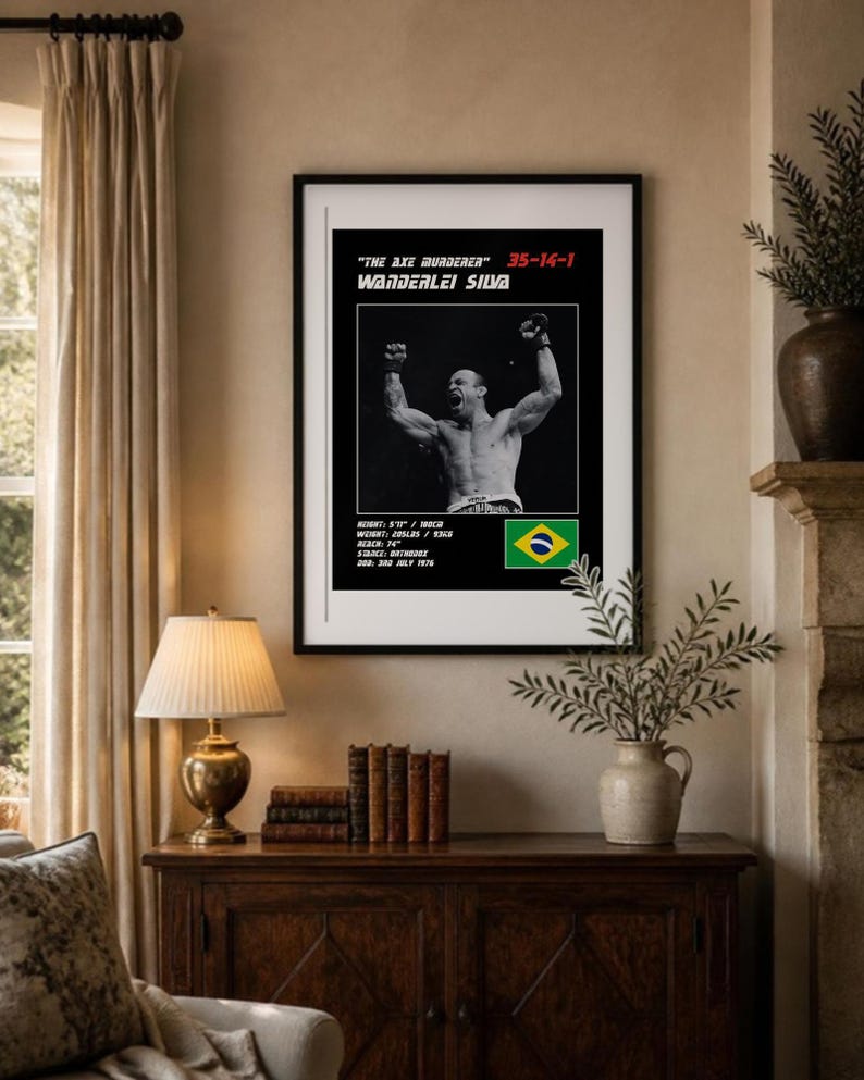 Wanderlei Silva MMA Poster | The Axe Murderer Fight Wall Art Print | Black and White Editions | Digital Download image 3