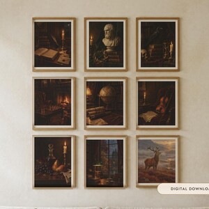 Dark Academia Gallery Wall Set of 9 | Moody Vintage Oil Painting Prints | Library Wall Art Bundle | Printable Digital Download