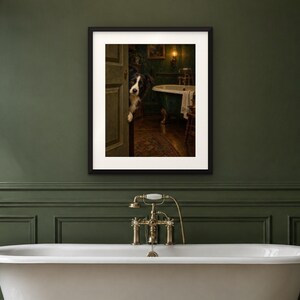 Décoration murale pour salle de bain : Border Collie, reproduction d'une peinture à l'huile représentant un chien qui jette un coup d'œil amusant (téléchargement numérique) image 4