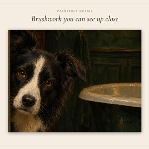 Décoration murale pour salle de bain : Border Collie, reproduction d'une peinture à l'huile représentant un chien qui jette un coup d'œil amusant (téléchargement numérique) image 5