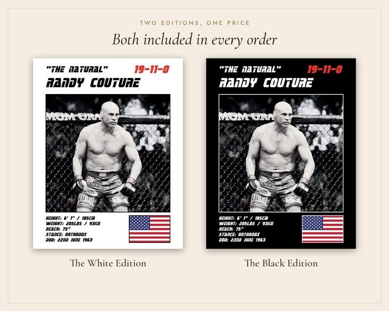 Randy Couture MMA Poster | Gym Wall Art Print | White and Black Editions | Digital Download image 5