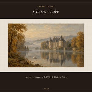 Frame TV Art: Chateau Lake, antiek landschap olieverfschilderij (digitale download) afbeelding 3