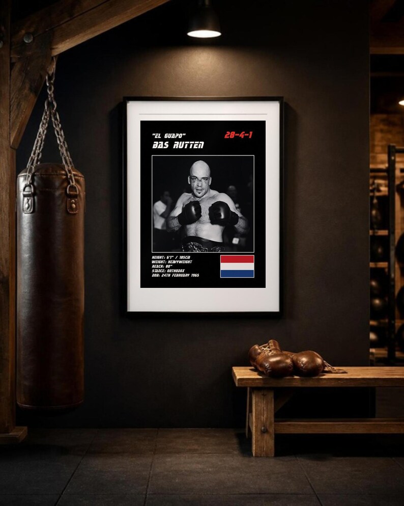 Plakat MMA Basa Ruttena | Grafika ścienna do walki El Guapo | Edycje czarno-białe | Pobieranie cyfrowe zdjęcie 3