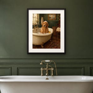 Golden Retriever Bathroom Wall Art, Funny Vintage Oil Painting Print, Dog Lover Gift (Digital Download) image 4