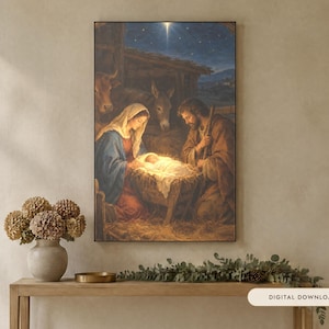 Vertical Frame TV Art: Nativity Christmas Set of 4, Portrait Oil Paintings (Digital Download) image 1