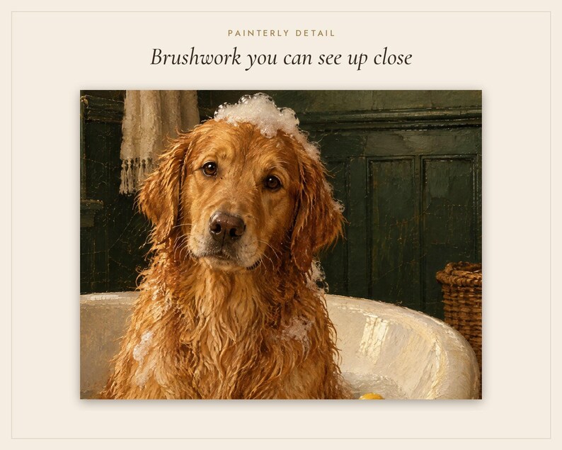 Golden Retriever Bathroom Wall Art, Funny Vintage Oil Painting Print, Dog Lover Gift (Digital Download) image 5