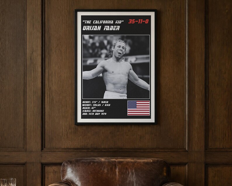 Plakat MMA Urijaha Fabera | Grafika ścienna „The California Kid Fight” | Edycje czarno-białe | Pobieranie cyfrowe zdjęcie 2