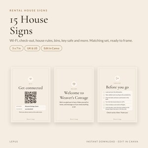15 Airbnb House Signs Template | Wifi Sign with QR, Check Out Sign, House Rules Sign | Vacation Rental Signs Bundle | Canva | UK & US image 2