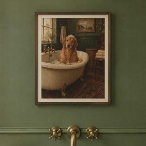 Golden Retriever Bathroom Wall Art, Funny Vintage Oil Painting Print, Dog Lover Gift (Digital Download) image 2