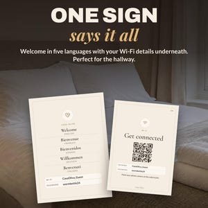 Multilingual Airbnb Signs Template, House Rules, Wi-Fi Sign, Check Out Sign in English French Spanish German Italian, Editable Canva image 3