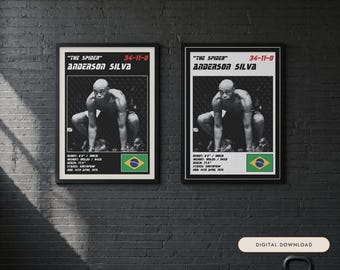Plakat MMA Andersona Silvy | Grafika ścienna do siłowni | Edycja biała i czarna | Pobieranie cyfrowe