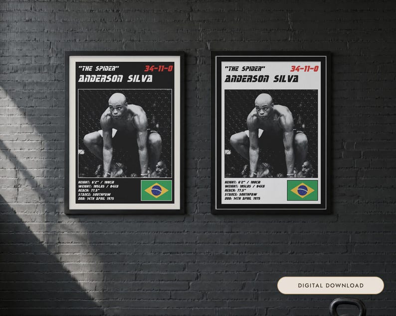アンダーソン・シウバ MMA ポスター | ジム用ウォールアートプリント | 白黒版 | デジタルダウンロード 画像 1