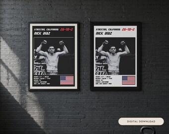 Plakat MMA Nicka Diaza | Grafika ścienna do walki w Stockton | Edycje czarno-białe | Pobieranie cyfrowe