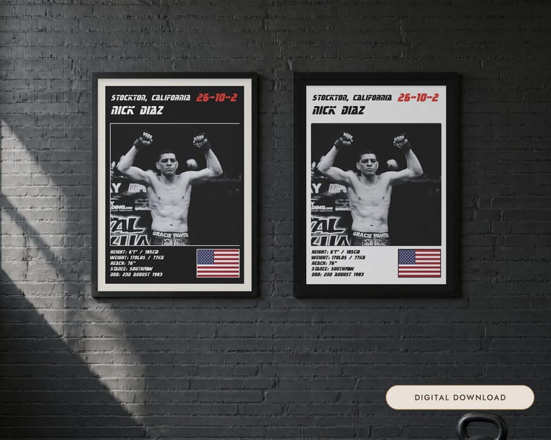 Nick Diaz MMA Poster | Stockton Fight Wall Art Print | Black and White Editions | Digital Download image 1