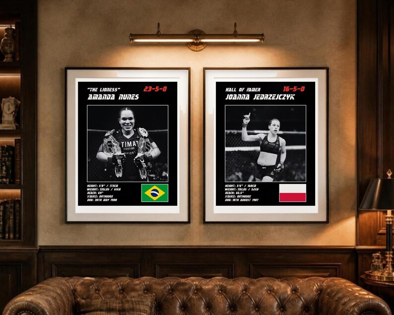 Póster doble de MMA / Reinas de la jaula / Amanda Nunes, Joanna Jedrzejczyk / Arte mural de lucha / Descarga digital imagen 3