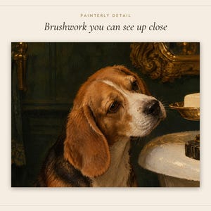Beagle Bathroom Wall Art, Funny Dog Oil Painting Print (Digital Download) image 5