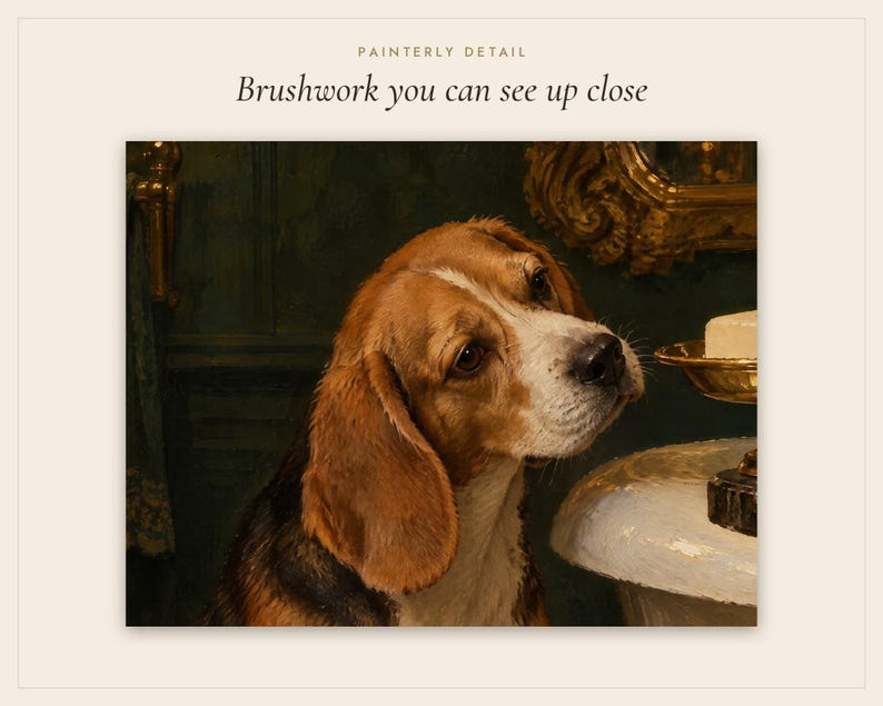 Beagle Bathroom Wall Art, Funny Dog Oil Painting Print (Digital Download) image 5