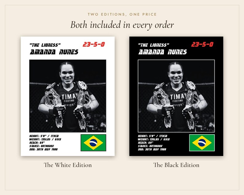 Amanda Nunes MMA Poster | The Lioness Fight Wall Art Print | Black and White Editions | Digital Download image 5
